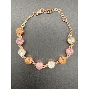 Modern Pink Rhinestone Bracelet Tennis Rose Gold Tone 8"‎